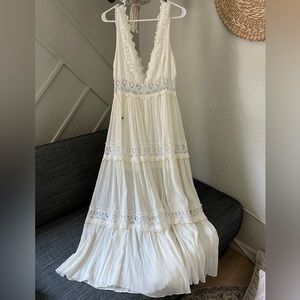 Hello Molly white crochet maxi dress deep v neck, size medium